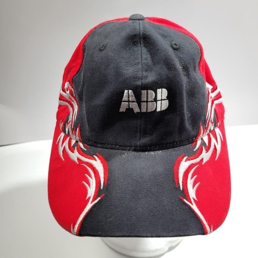 ABB Hat Cap Strap Back Mens One Size Red Black Flame Twill Baseball Logo